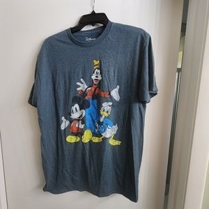Disney Blue T-shirt Mickey Donald Goofy Faded Style Large Cotton/Polyester Blend